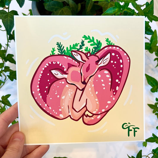 Twin Fawns Cuddling Mini-Print