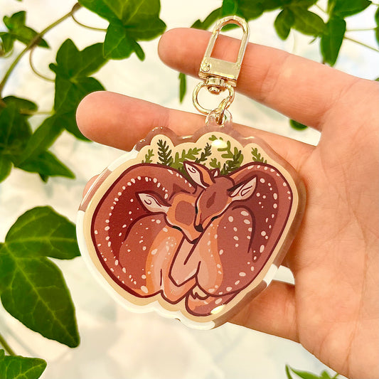 Twin Fawns Cuddling Keychain