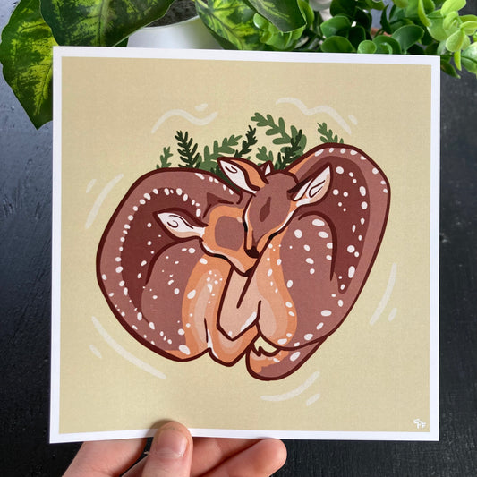 Twin Fawns Cuddling Mini-Print