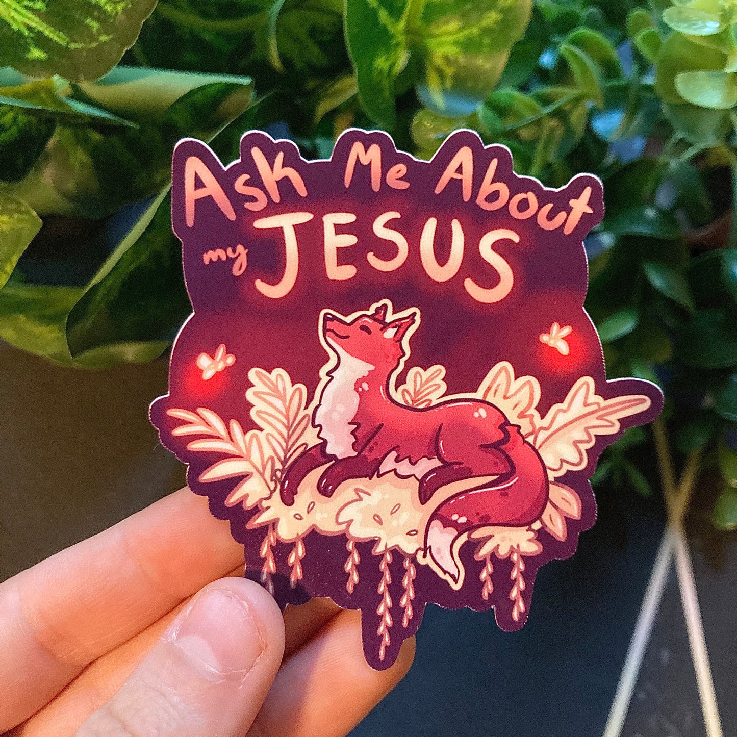 Ask Me About My Jesus Fox Sticker